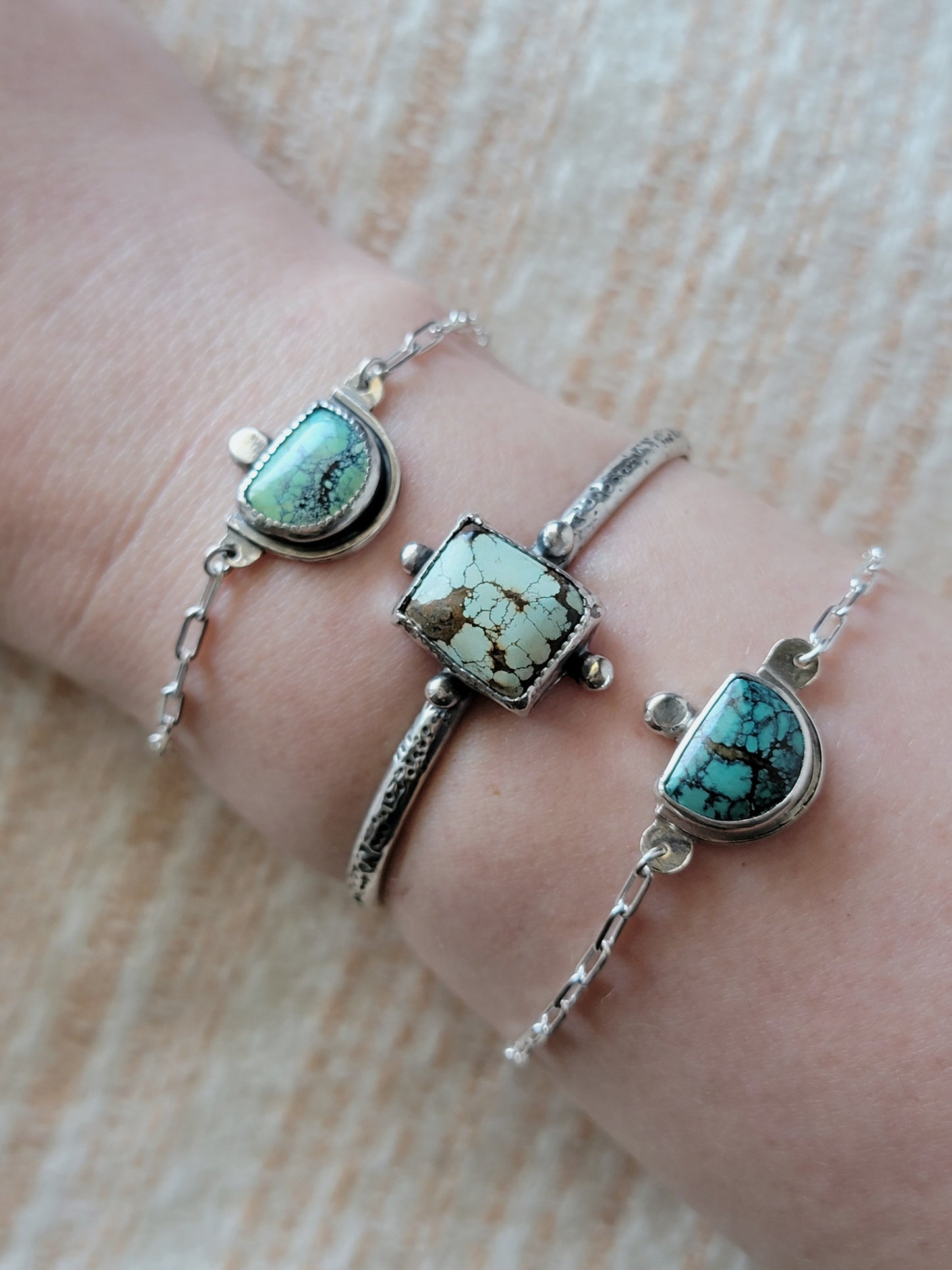 half moon turquoise and sterling silver adjustable bolo bracelet | rare soul accessories jewelry