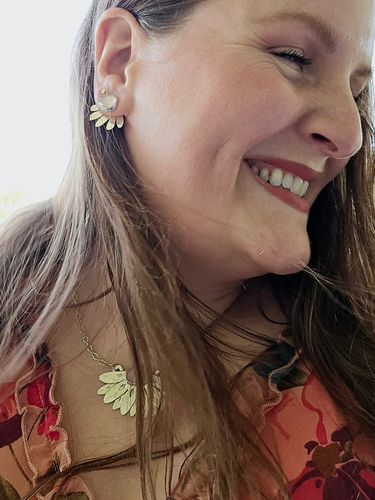 still blooming ear jacket stud earrings