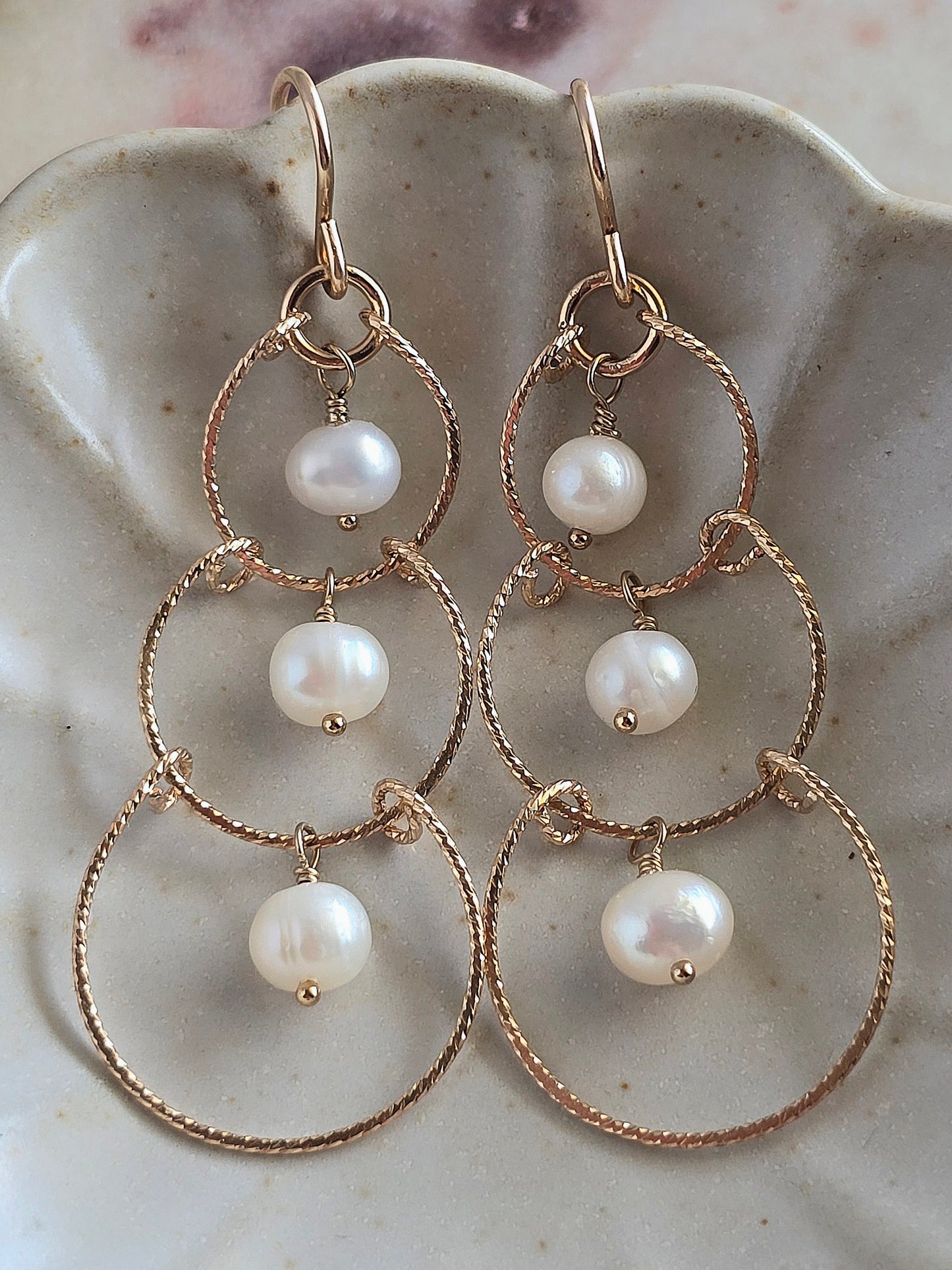 gold chandies - pearl earrings