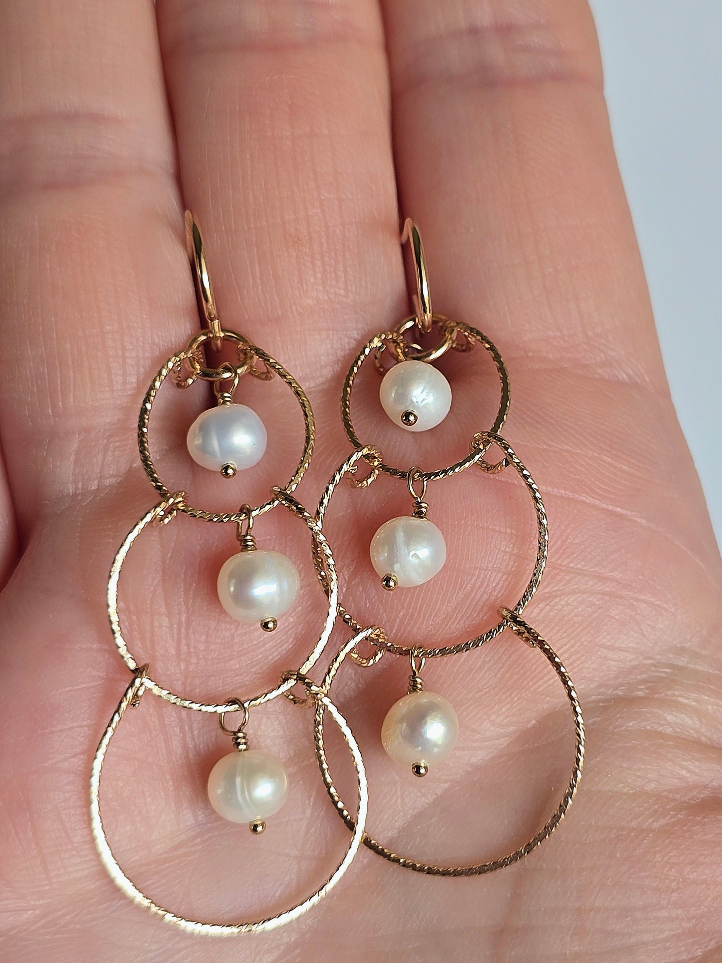 gold chandies - pearl earrings