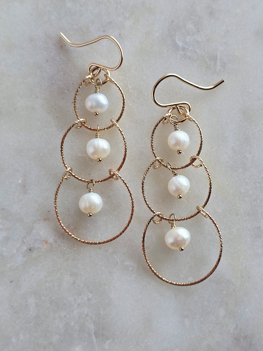 gold chandies - pearl earrings