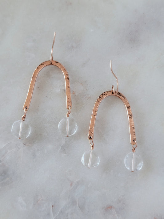 rose gold fill and clear quartz modern arch earrings | rare soul accessories jewelry