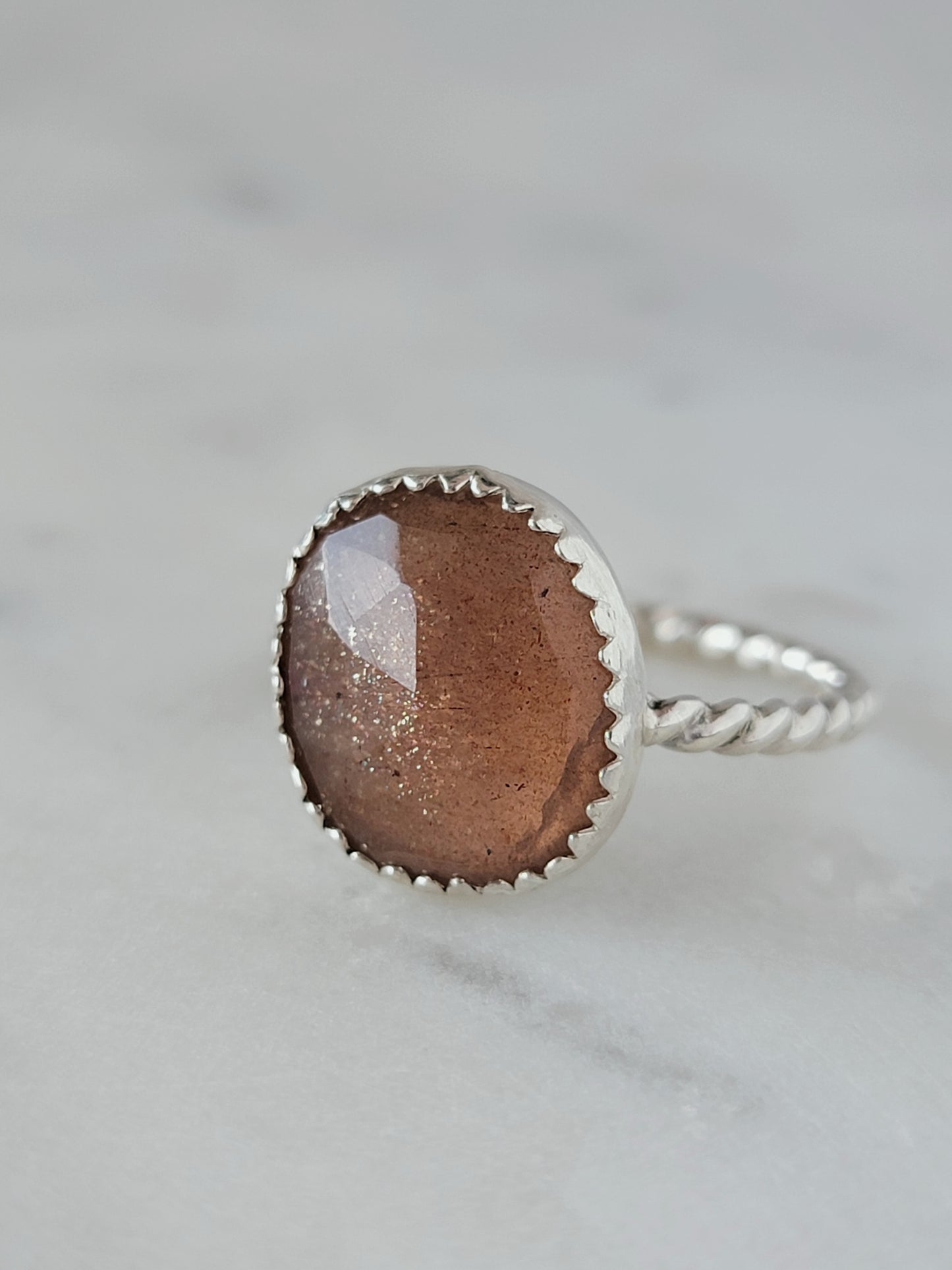 peach moonstone twist stacker sterling silver ring | rare soul accessories jewelry