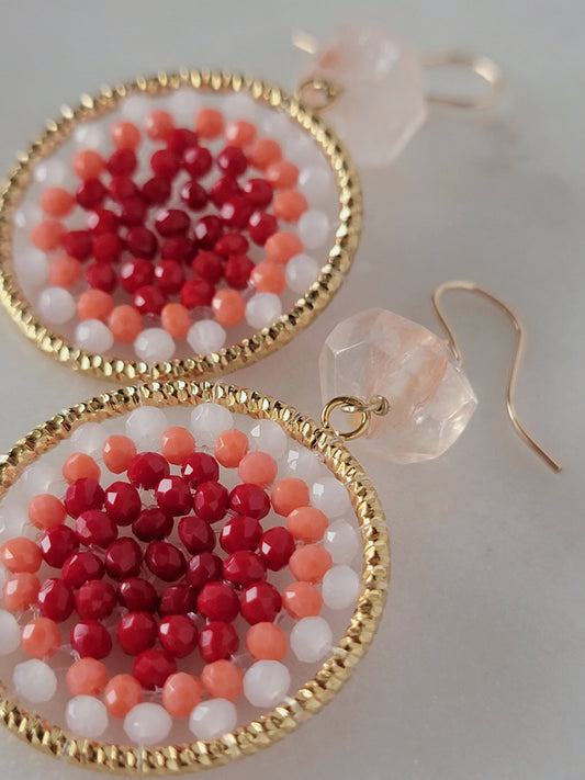 red, coral, blush pink, and gold statement earrings | red rutilated quartz | rare soul accessories jewelry