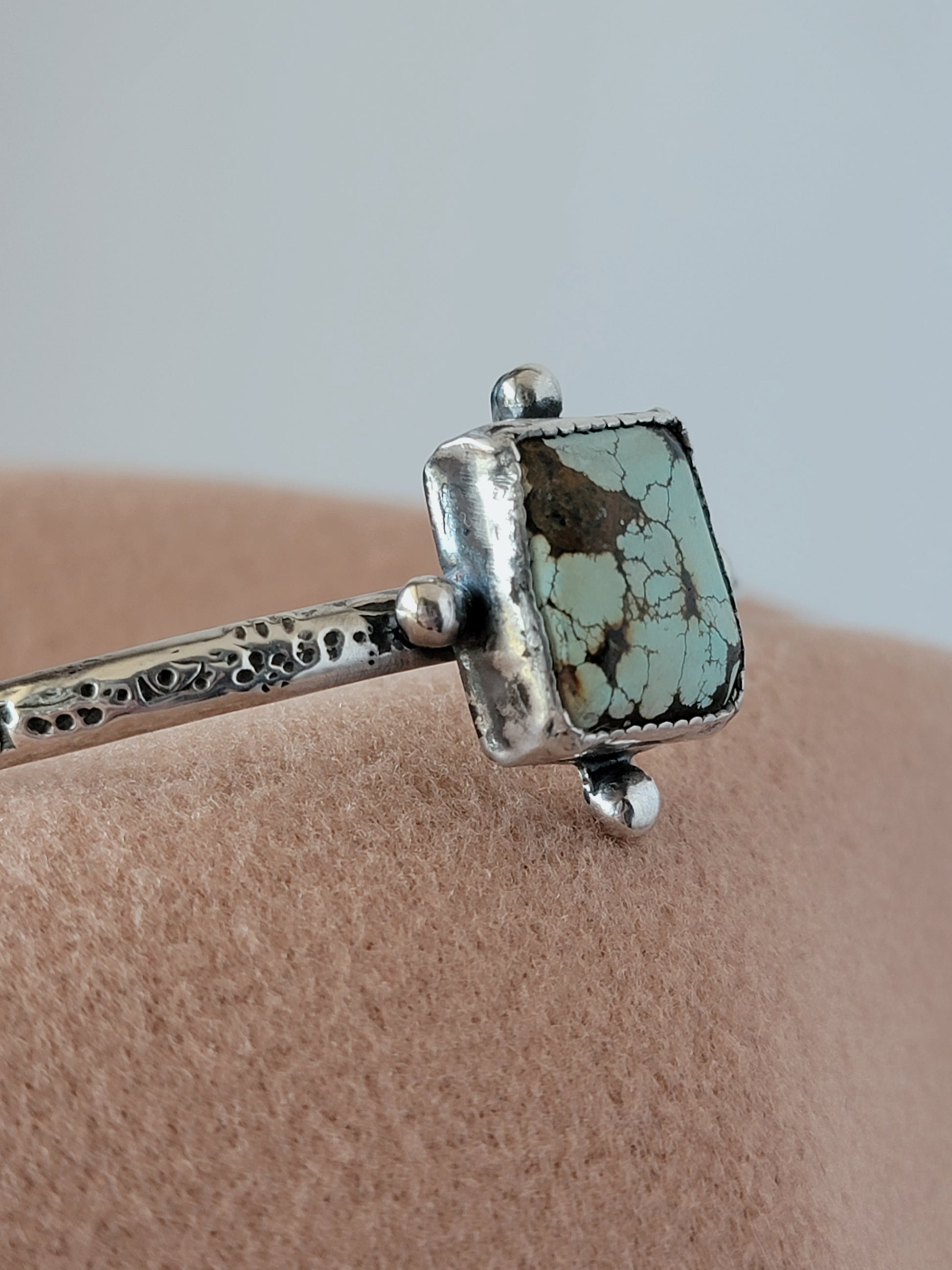 hubei turquoise and textured oxidized sterling silver rustic cuff bracelet | Rare Soul accessories jewelry